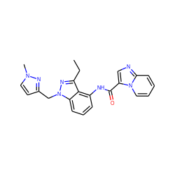 CCc1nn(Cc2ccn(C)n2)c2cccc(NC(=O)c3cnc4ccccn34)c12 ZINC000117892408