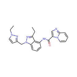 CCc1nn(Cc2ccn(CC)n2)c2cccc(NC(=O)c3cnc4ccccn34)c12 ZINC000117888351