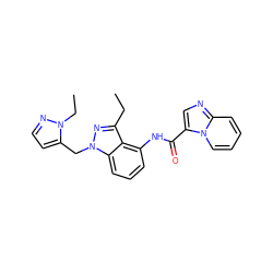 CCc1nn(Cc2ccnn2CC)c2cccc(NC(=O)c3cnc4ccccn34)c12 ZINC000117889485