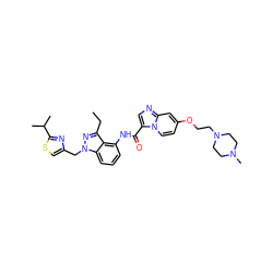 CCc1nn(Cc2csc(C(C)C)n2)c2cccc(NC(=O)c3cnc4cc(OCCN5CCN(C)CC5)ccn34)c12 ZINC000117896546