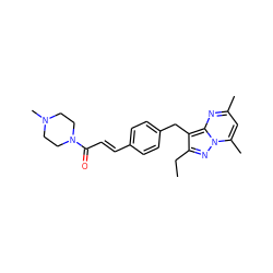 CCc1nn2c(C)cc(C)nc2c1Cc1ccc(/C=C/C(=O)N2CCN(C)CC2)cc1 ZINC000149615989