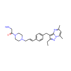 CCc1nn2c(C)cc(C)nc2c1Cc1ccc(/C=C/CN2CCN(C(=O)CN)CC2)cc1 ZINC000144130283