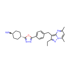 CCc1nn2c(C)cc(C)nc2c1Cc1ccc(-c2nnc([C@H]3CC[C@H](N)CC3)o2)cc1 ZINC000261191722