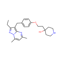 CCc1nn2c(C)cc(C)nc2c1Cc1ccc(OCCC2(O)CCNCC2)cc1 ZINC000144209447