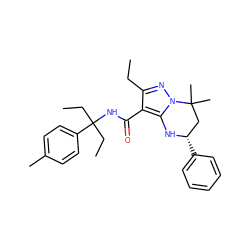 CCc1nn2c(c1C(=O)NC(CC)(CC)c1ccc(C)cc1)N[C@@H](c1ccccc1)CC2(C)C ZINC000066123274