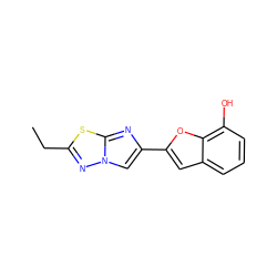 CCc1nn2cc(-c3cc4cccc(O)c4o3)nc2s1 ZINC000223083334