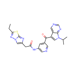 CCc1nn2cc(CC(=O)Nc3cncc(C(=O)c4cn(C(C)C)c5ncncc45)c3)nc2s1 ZINC000169707908