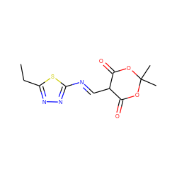 CCc1nnc(/N=C/C2C(=O)OC(C)(C)OC2=O)s1 ZINC000101480863