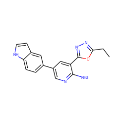 CCc1nnc(-c2cc(-c3ccc4[nH]ccc4c3)cnc2N)o1 ZINC001772634731