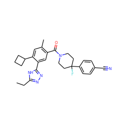 CCc1nnc(-c2cc(C(=O)N3CCC(F)(c4ccc(C#N)cc4)CC3)c(C)cc2C2CCC2)[nH]1 ZINC000150221252