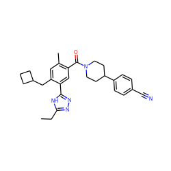 CCc1nnc(-c2cc(C(=O)N3CCC(c4ccc(C#N)cc4)CC3)c(C)cc2CC2CCC2)[nH]1 ZINC000150142777