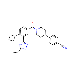 CCc1nnc(-c2cc(C(=O)N3CCC(c4ccc(C#N)cc4)CC3)ccc2C2CCC2)[nH]1 ZINC000150206248