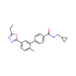 CCc1nnc(-c2ccc(C)c(-c3ccc(C(=O)NCC4CC4)cc3)c2)o1 ZINC000029130927