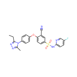 CCc1nnc(C)n1-c1ccc(Oc2ccc(S(=O)(=O)Nc3ccc(F)cn3)cc2C#N)cc1 ZINC000095580692