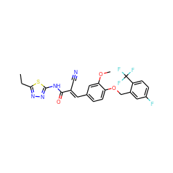 CCc1nnc(NC(=O)/C(C#N)=C/c2ccc(OCc3cc(F)ccc3C(F)(F)F)c(OC)c2)s1 ZINC000013584648