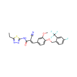 CCc1nnc(NC(=O)/C(C#N)=C/c2ccc(OCc3ccc(F)cc3C(F)(F)F)c(OC)c2)s1 ZINC000013584650