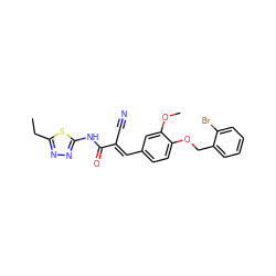 CCc1nnc(NC(=O)/C(C#N)=C/c2ccc(OCc3ccccc3Br)c(OC)c2)s1 ZINC000013584657