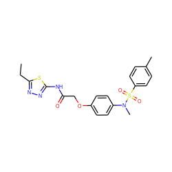 CCc1nnc(NC(=O)COc2ccc(N(C)S(=O)(=O)c3ccc(C)cc3)cc2)s1 ZINC000003279862