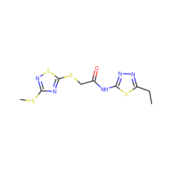 CCc1nnc(NC(=O)CSc2nc(SC)ns2)s1 ZINC000009348925