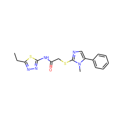 CCc1nnc(NC(=O)CSc2ncc(-c3ccccc3)n2C)s1 ZINC000000924728