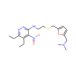 CCc1nnc(NCCSCc2ccc(CN(C)C)o2)c([N+](=O)[O-])c1CC ZINC001772646432