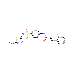 CCc1nnc(NS(=O)(=O)c2ccc(NC(=O)/C=C/c3ccccc3Cl)cc2)s1 ZINC000000953387