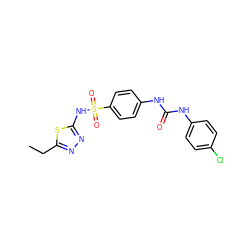 CCc1nnc(NS(=O)(=O)c2ccc(NC(=O)Nc3ccc(Cl)cc3)cc2)s1 ZINC000000671822