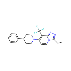 CCc1nnc2c(C(F)(F)F)c(N3CCC(c4ccccc4)CC3)ccn12 ZINC000095578784