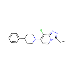 CCc1nnc2c(Cl)c(N3CCC(c4ccccc4)CC3)ccn12 ZINC000095571780