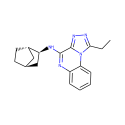 CCc1nnc2c(N[C@H]3C[C@H]4CC[C@H]3C4)nc3ccccc3n12 ZINC000257996066