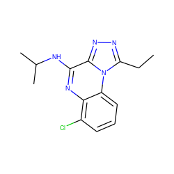 CCc1nnc2c(NC(C)C)nc3c(Cl)cccc3n12 ZINC000026377971