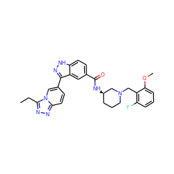 CCc1nnc2ccc(-c3n[nH]c4ccc(C(=O)N[C@@H]5CCCN(Cc6c(F)cccc6OC)C5)cc34)cn12 ZINC000147786285