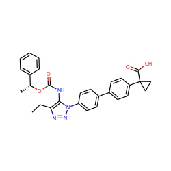 CCc1nnn(-c2ccc(-c3ccc(C4(C(=O)O)CC4)cc3)cc2)c1NC(=O)O[C@H](C)c1ccccc1 ZINC000095572703