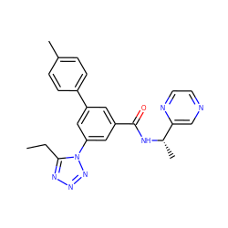 CCc1nnnn1-c1cc(C(=O)N[C@@H](C)c2cnccn2)cc(-c2ccc(C)cc2)c1 ZINC000095585401