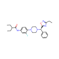 CCc1noc([C@@H](c2ccccc2)N2CCN(c3ccc(NC(=O)C(CC)CC)cc3F)CC2)n1 ZINC000103226108