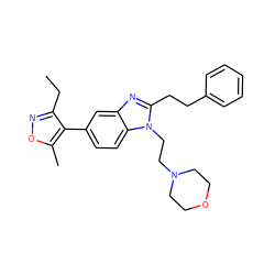 CCc1noc(C)c1-c1ccc2c(c1)nc(CCc1ccccc1)n2CCN1CCOCC1 ZINC001772575166