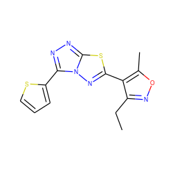 CCc1noc(C)c1-c1nn2c(-c3cccs3)nnc2s1 ZINC000013729901