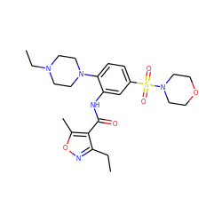 CCc1noc(C)c1C(=O)Nc1cc(S(=O)(=O)N2CCOCC2)ccc1N1CCN(CC)CC1 ZINC000023078910