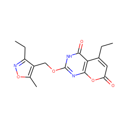 CCc1noc(C)c1COc1nc2oc(=O)cc(CC)c2c(=O)[nH]1 ZINC000073224798