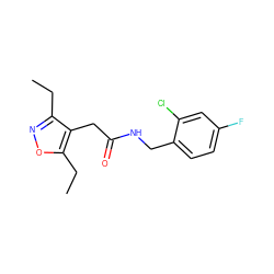 CCc1noc(CC)c1CC(=O)NCc1ccc(F)cc1Cl ZINC000043177532