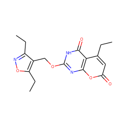 CCc1noc(CC)c1COc1nc2oc(=O)cc(CC)c2c(=O)[nH]1 ZINC000073224799