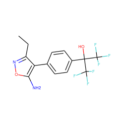 CCc1noc(N)c1-c1ccc(C(O)(C(F)(F)F)C(F)(F)F)cc1 ZINC000028569471