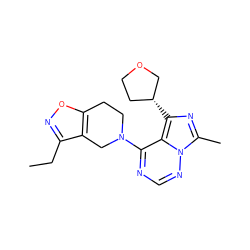 CCc1noc2c1CN(c1ncnn3c(C)nc([C@@H]4CCOC4)c13)CC2 ZINC000169711663