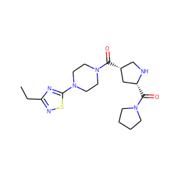 CCc1nsc(N2CCN(C(=O)[C@@H]3CN[C@H](C(=O)N4CCCC4)C3)CC2)n1 ZINC000029130585