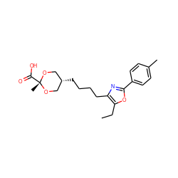 CCc1oc(-c2ccc(C)cc2)nc1CCCC[C@H]1CO[C@@](C)(C(=O)O)OC1 ZINC000253695113