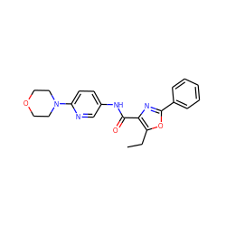 CCc1oc(-c2ccccc2)nc1C(=O)Nc1ccc(N2CCOCC2)nc1 ZINC000073157647