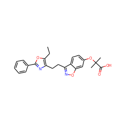 CCc1oc(-c2ccccc2)nc1CCc1noc2cc(OC(C)(C)C(=O)O)ccc12 ZINC000000593306