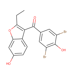 CCc1oc2cc(O)ccc2c1C(=O)c1cc(Br)c(O)c(Br)c1 ZINC000038518209