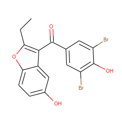 CCc1oc2ccc(O)cc2c1C(=O)c1cc(Br)c(O)c(Br)c1 ZINC000071329807