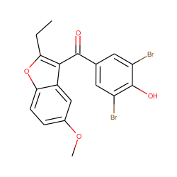 CCc1oc2ccc(OC)cc2c1C(=O)c1cc(Br)c(O)c(Br)c1 ZINC000071316957